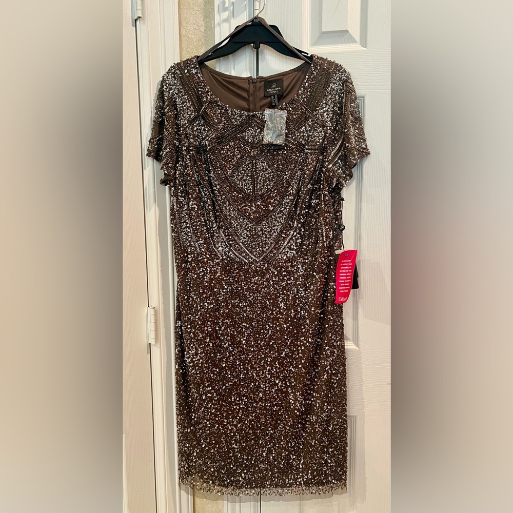 Adrianna Papell Brown Sequin Embellished Dress